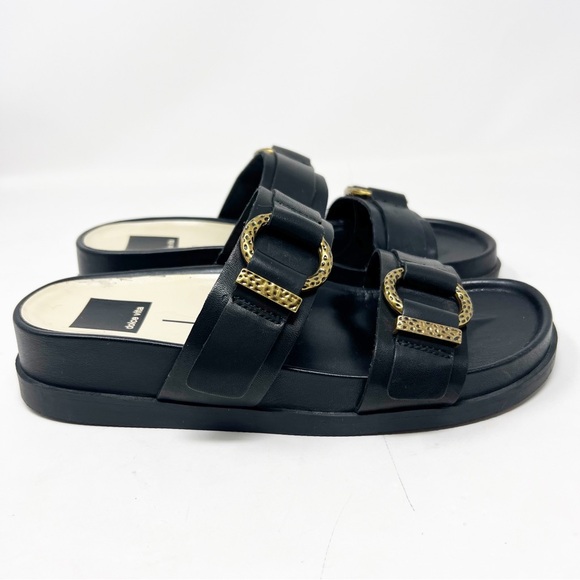 Dolce Vita Shoes - DOLCE VITA BLACK LEATHER SOYA SLIDE SANDALS WITH BUCKLES WOMENS 6.5